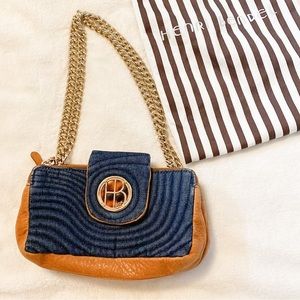 Henri Bendel Blue and Brown Quilted Crossbody Bag